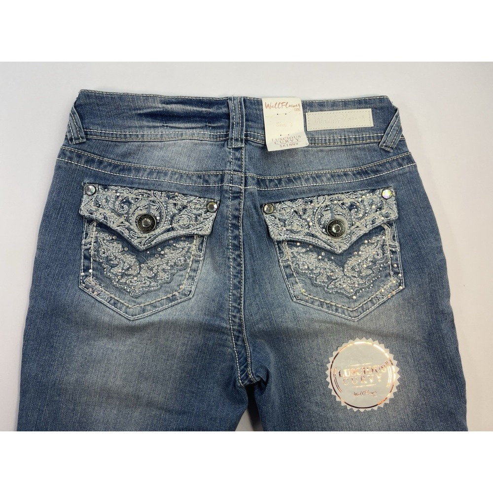 Wallflower Luscious Curvy Fit Skinny Mid Rise Jeans Size 3 28x29 Bejeweled